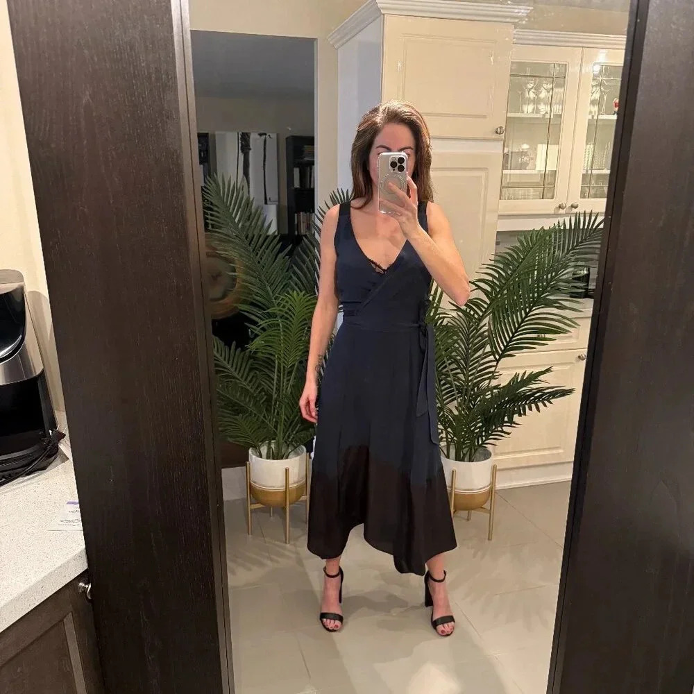 Navy and Black Wrap Dress, Club Monaco, US 2